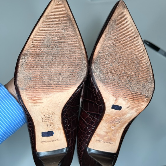 Talbots croc embossed brown stilletto heels - Picture 6 of 10